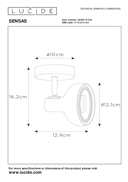 Lucide SENSAS - Ceiling spotlight - 1xGU10 (ES111) - Black - technical